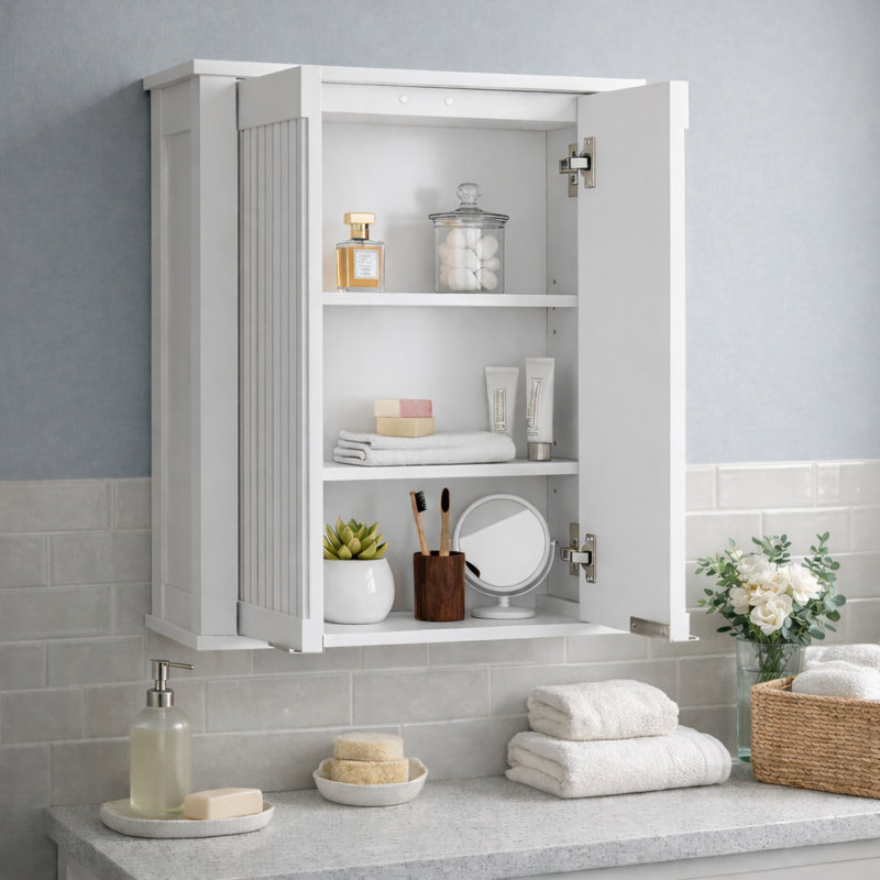 Through Lines Wall Mounted Bathroom Wall Cabinet, White