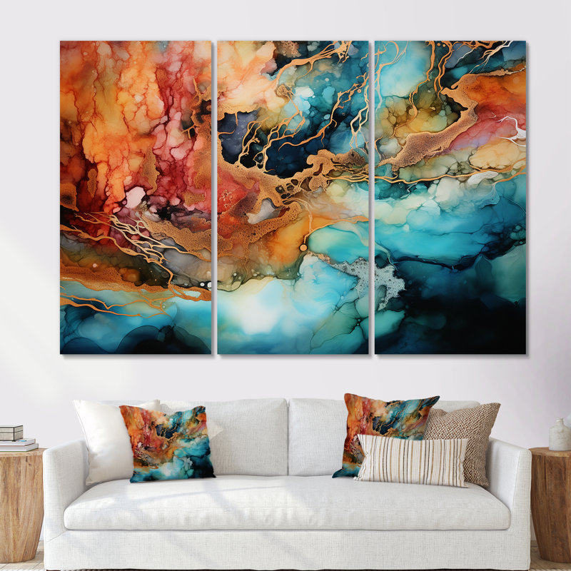 «Dreamscape Lakes Rivers, encre liquide paysage II», ensemble d'art sur toile, H 28 po x l 36 po x P 1 po, Toile tendue