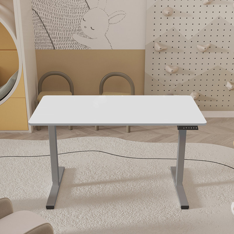 Bureau debout électrique à hauteur ajustable, Blanc / gris