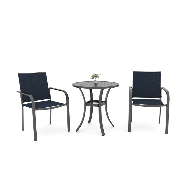 2 - Person Metal Patio Dining Set With Round Table, Navy