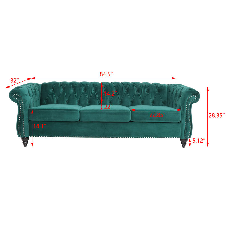 Adedapo 83.85'' Upholstered Sofa, Green Velvet