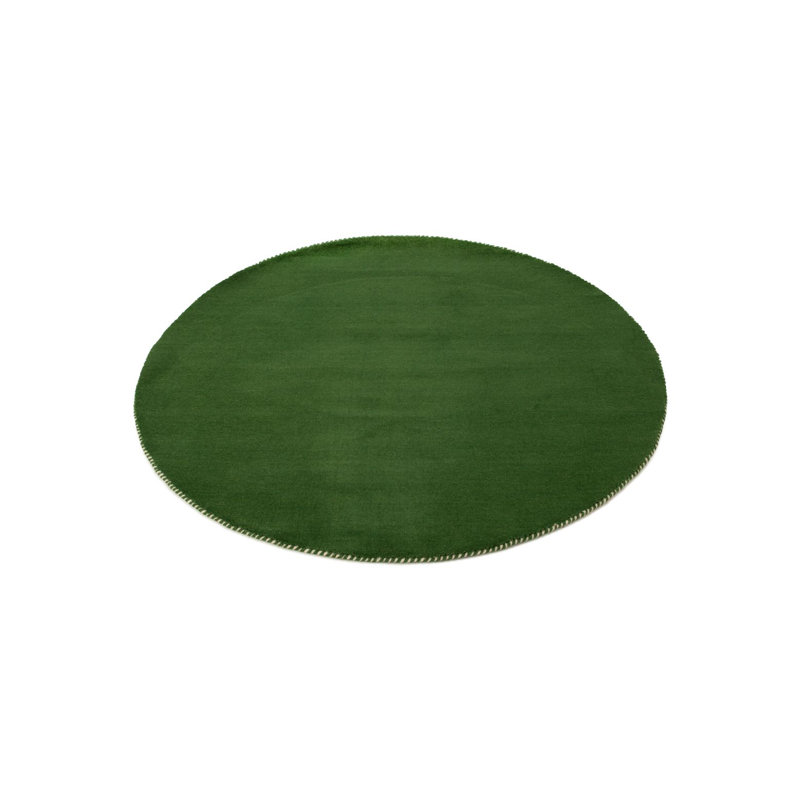 Solid Colour Wool Hand Woven Area Rug, Round 100cm, Green