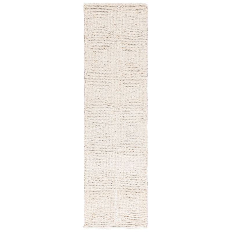 Alquin Natural Fiber Hand Loomed Jute/Cotton Geometric Rug in Bleach/Ivory, Runner 2'3" x 8'