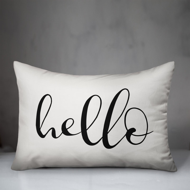  Hello Outdoor Rectangular Pillow Cover & Insert, Off White/Black