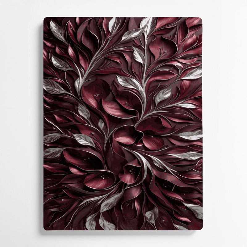 "Abstract Florals 91", art mural en métal rouge, H 12 po x l 18 po