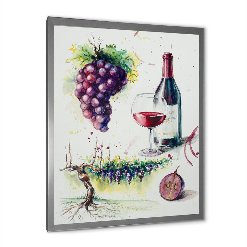 Raisins avec bouteille de vin - œuvre d'art sur toile traditionnelle, H 36 po x l 24 po x P 1 po