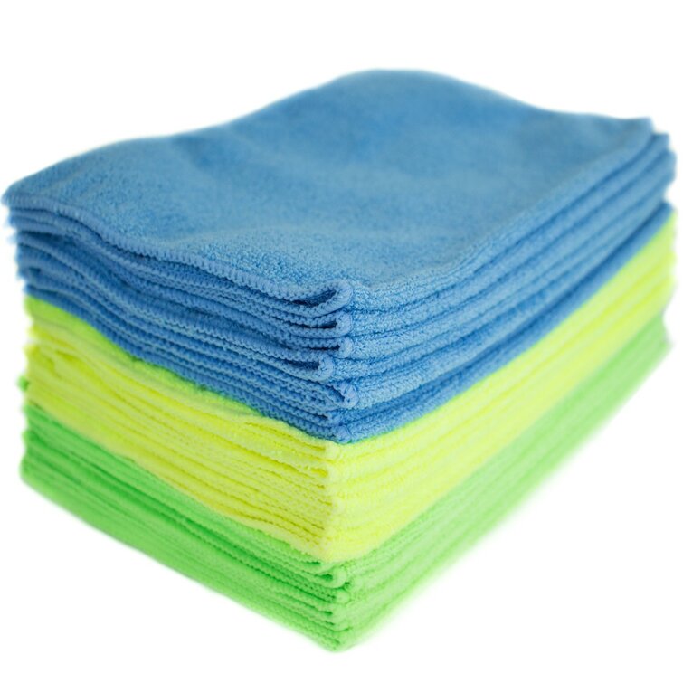 Reusable Microfiber Towels Square 14 in. Lint-free Cleaning Cloth Blue  24-Pack