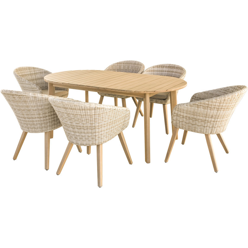 Cambrai 6 - Person Acacia Premium All-Weather Wicker Patio Dining Set with Oval Table