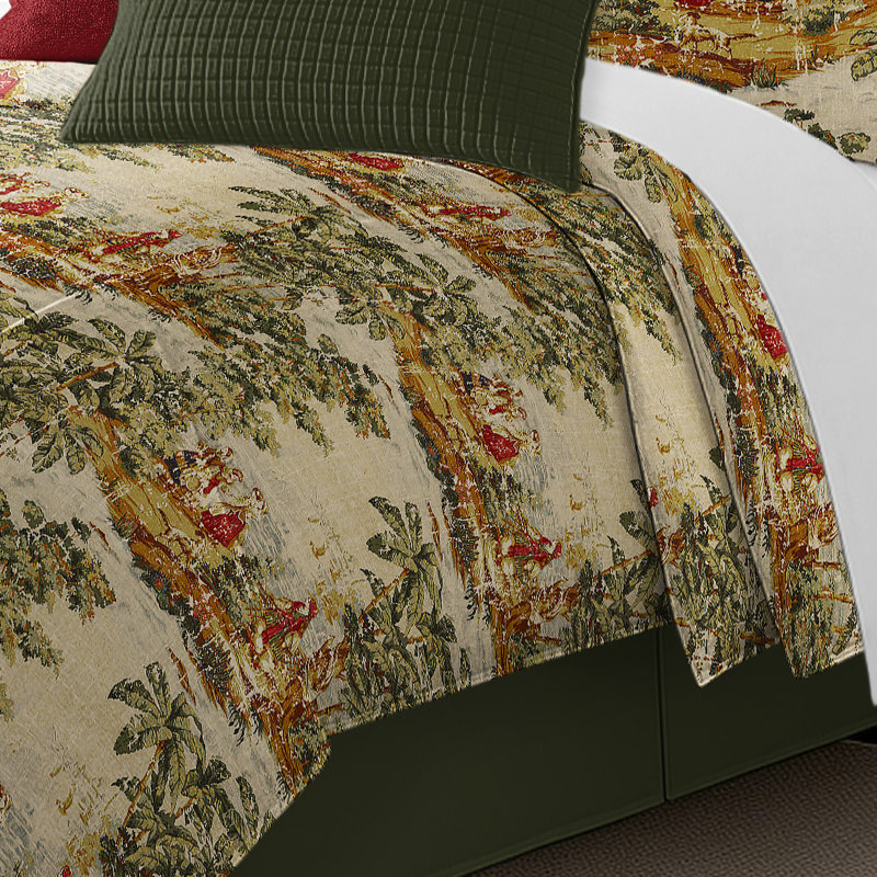 French Countryside Red/Natural Linen Duvet Cover Set, King Duvet Cover + 2 King Shams