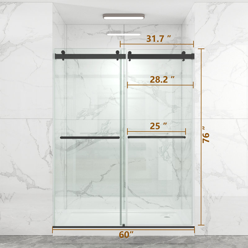 60'' W x 76'' H Door Sliding Frameless Shower Door with 3/8-in (10mm)Tempered Glass, Brushed Gold