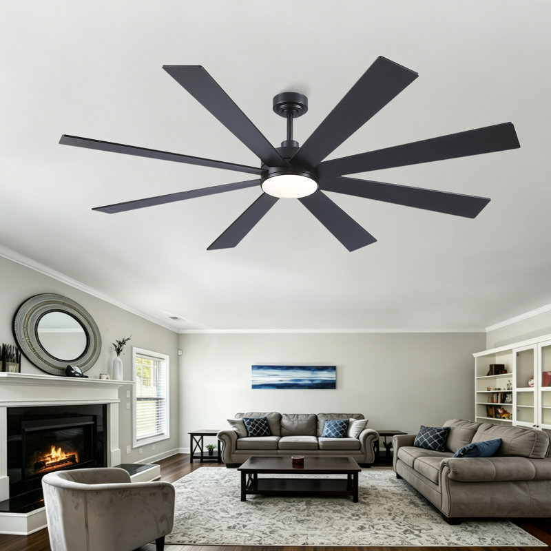 72" 8-Blade Large Ceiling Fans Modern Farmhouse Indoor With Lights And Remote, Black