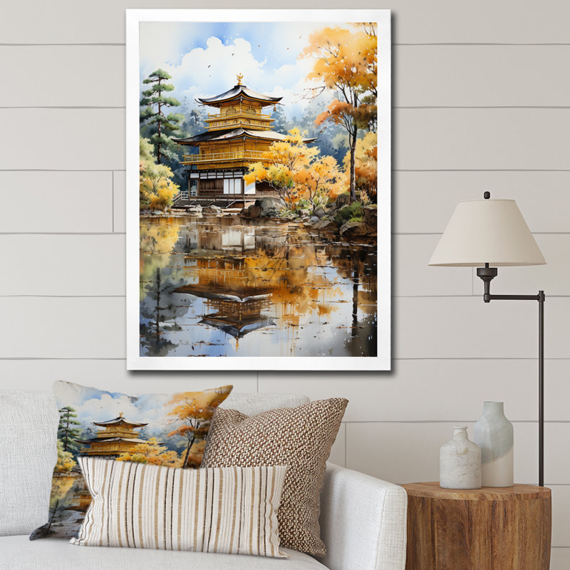 Pleureur Japon Art Golden Pavilion II, H 20 po x l 12 po x P 1 po, Cadre photo blanc