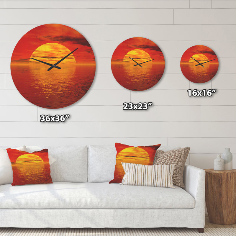 Horloge murale soleil tombant sur l'océan, Très grand