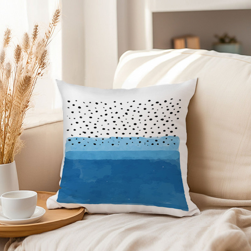 Abstract Blue and White Abstract Patterns Polka Dots Mid-Century Modern, 18" x 18"