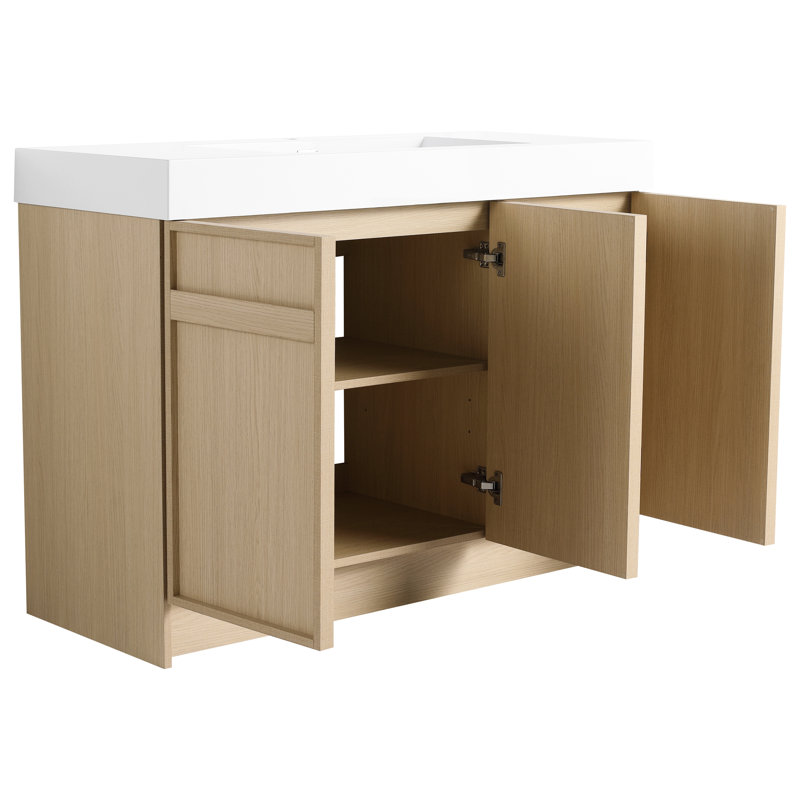 Meuble-lavabo de 48 po avec lavabo et armoire en résine. Conception moderne pour la salle de bain. Fabrication en contreplaqué. Rangement généreux. Tablettes réglables. Conception contemporaine blanche à fermeture en douceur. Base. Unité généreuse