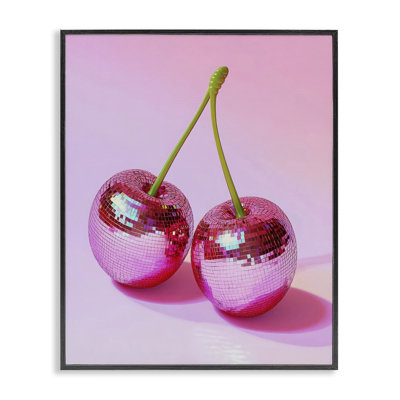 Pink Disco Cherries Framed Giclee, design by LSR Creative Studio