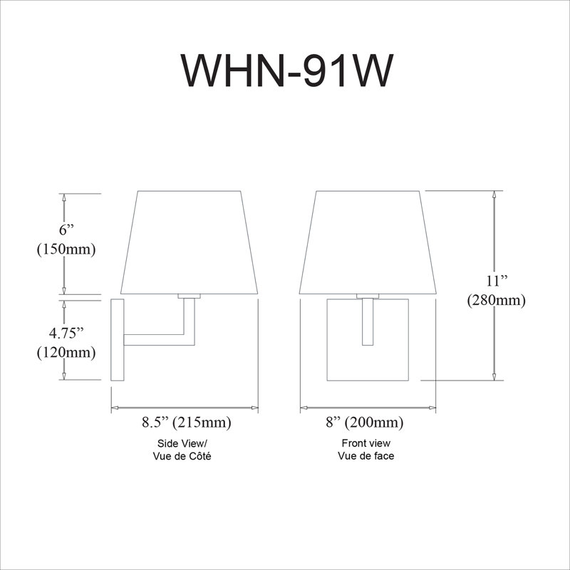 Vandemark 1 Light Dimmable Armed Sconce, White, Matte Black