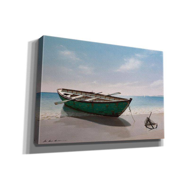 «Green Boat» par Zhen-Huan Lu, art mural sur toile, H 18 po x l 26 po x P 0,75 po