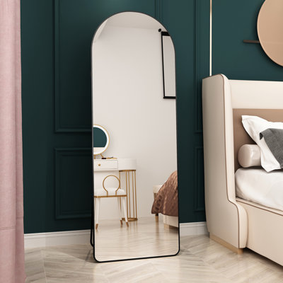 Floor Mounted Full Length Arched Mirror - 4Th Gen. Aluminum Alloy Metal Frame. Black 65"*23". For Bedroom, Bathroom, Living Room. Adds Decorative Element. Easy To Install Generation Bathroom Porch,