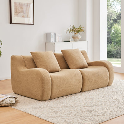 Canapé doux en tissu pelucheux sans os, sans assemblage requis, conception épurée, conception antidérapante 32D, éponge à haute densité pour salon, chameau