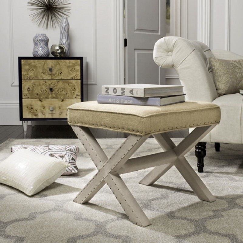 Nixon 20.5" Wide Velvet Square Standard Ottoman, Taupe / Beige Cotton