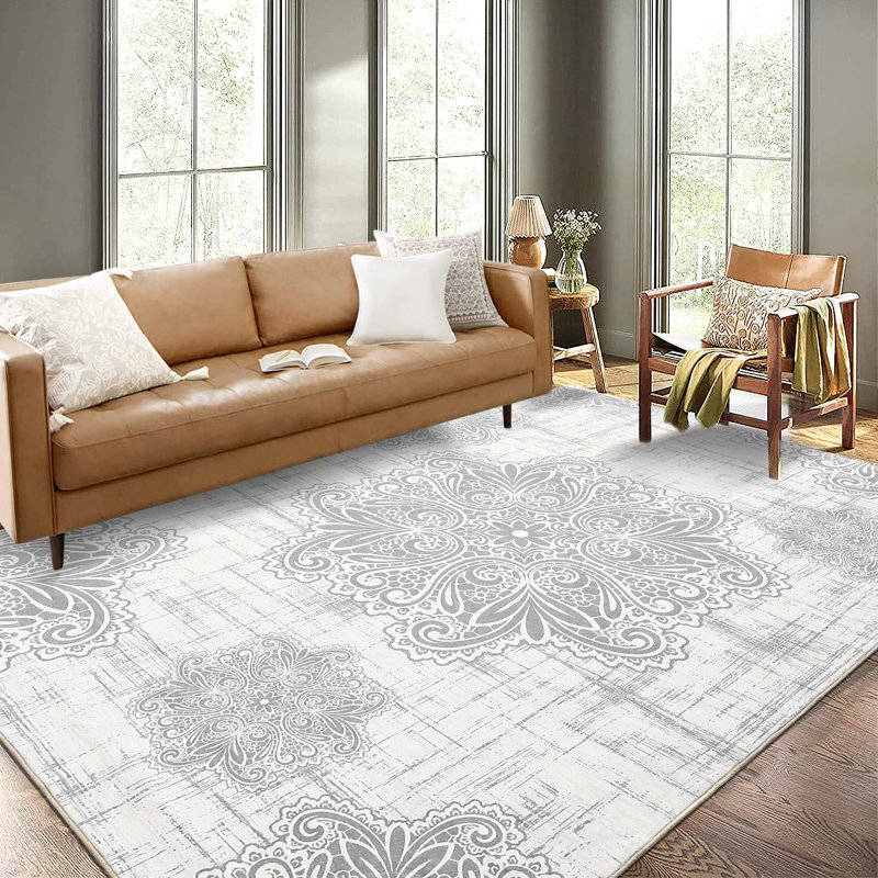 Sharmine Washable Floral Indoor Rug, Rectangle 5' x 7'