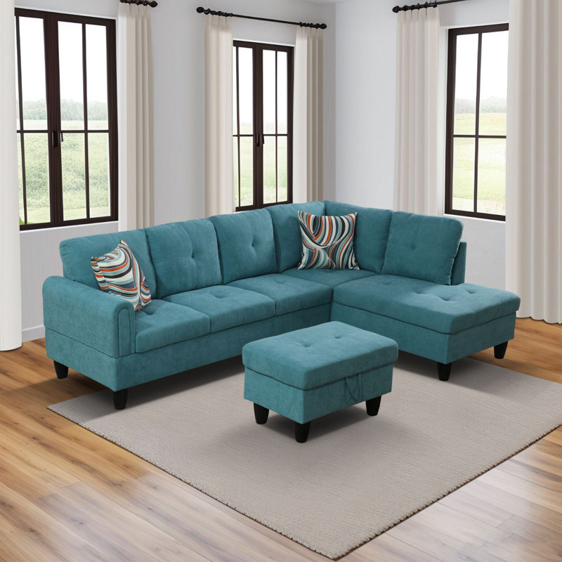 Gilstrap Upholstered L-Shaped Sectional, Blue, Right Hand Facing