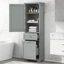 Grande armoire de rangement pour salle de bain, armoire de rangement autoportante avec deux tiroirs de tailles différentes et tablette réglable, panneau de fibres à densité moyenne avec finition peinte, gris -705047605