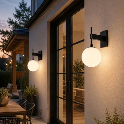 Modern 18.1"H Outdoor Wall Light with Dusk To Dawn, Globe Glass Porch Light, E26 Base