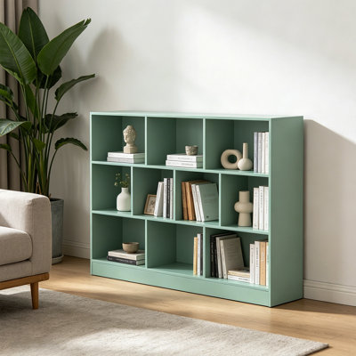 Bibliothèque en bois à 3 niveaux, armoire de présentation au sol avec base, bibliothèque de 10 cubes