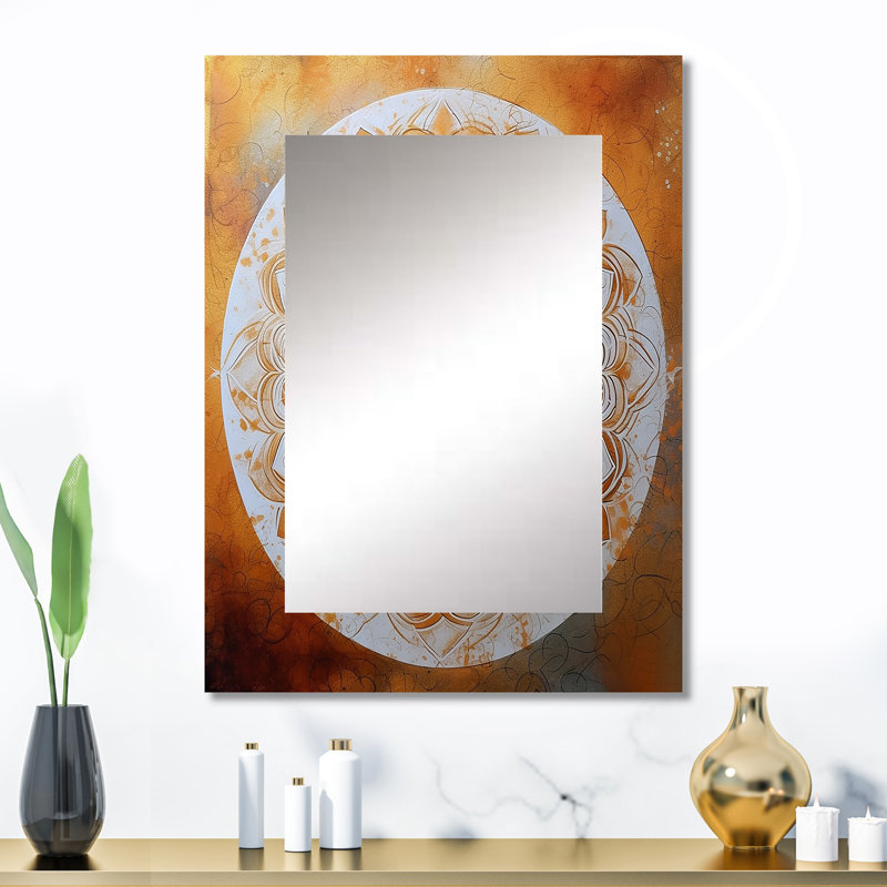 Blanc et or Mandala IV - miroir mural unique, art traditionnel imprimé Boho Mandala, 32 po x 24 po