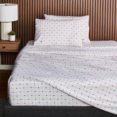 Lacoste Slice Cotton Percale Sheet Set, Crisp Feel & Breathable Bedding, Deep Pocket Fitted Sheet, Baroque Rose, Full