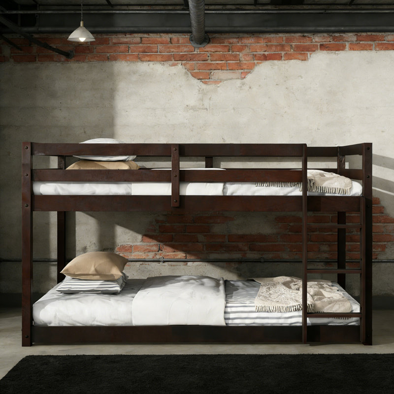 Lits simples superposés en bois massif avec échelle, Espresso
