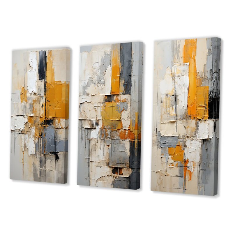 3 pièces sur toile - Assemblage abstrait, H 32 po x l 48 po, Toile tendue