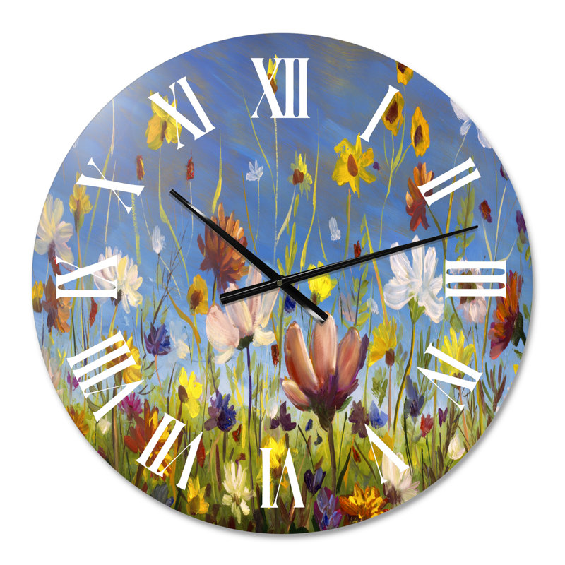 Marguerites et fleurs sauvages dans un jardin d'été II - horloge murale traditionnelle, Surdimensionné