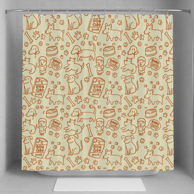 Rideaux de douche Dogs Bones Paw Prints, 70in W x 84in H, Cream Orange