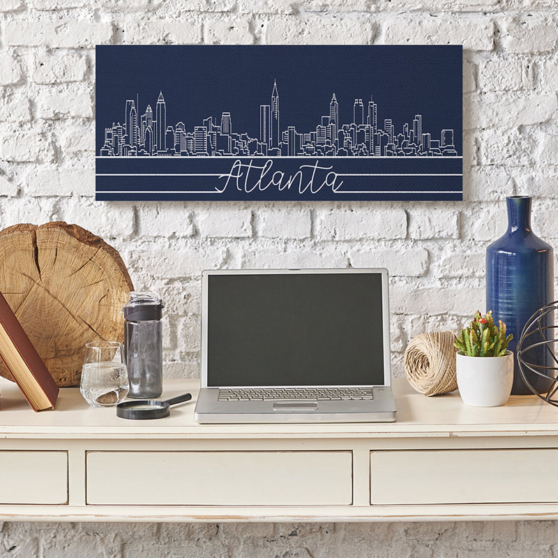 Atlanta, Géorgie, dessin au trait, bleu foncé, H 13 po x l 30 po, Toile tendue