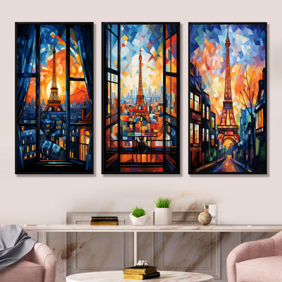 Ensemble de 3 décorations murales Cubic Paris Window View Elegant Sunset I - Paris