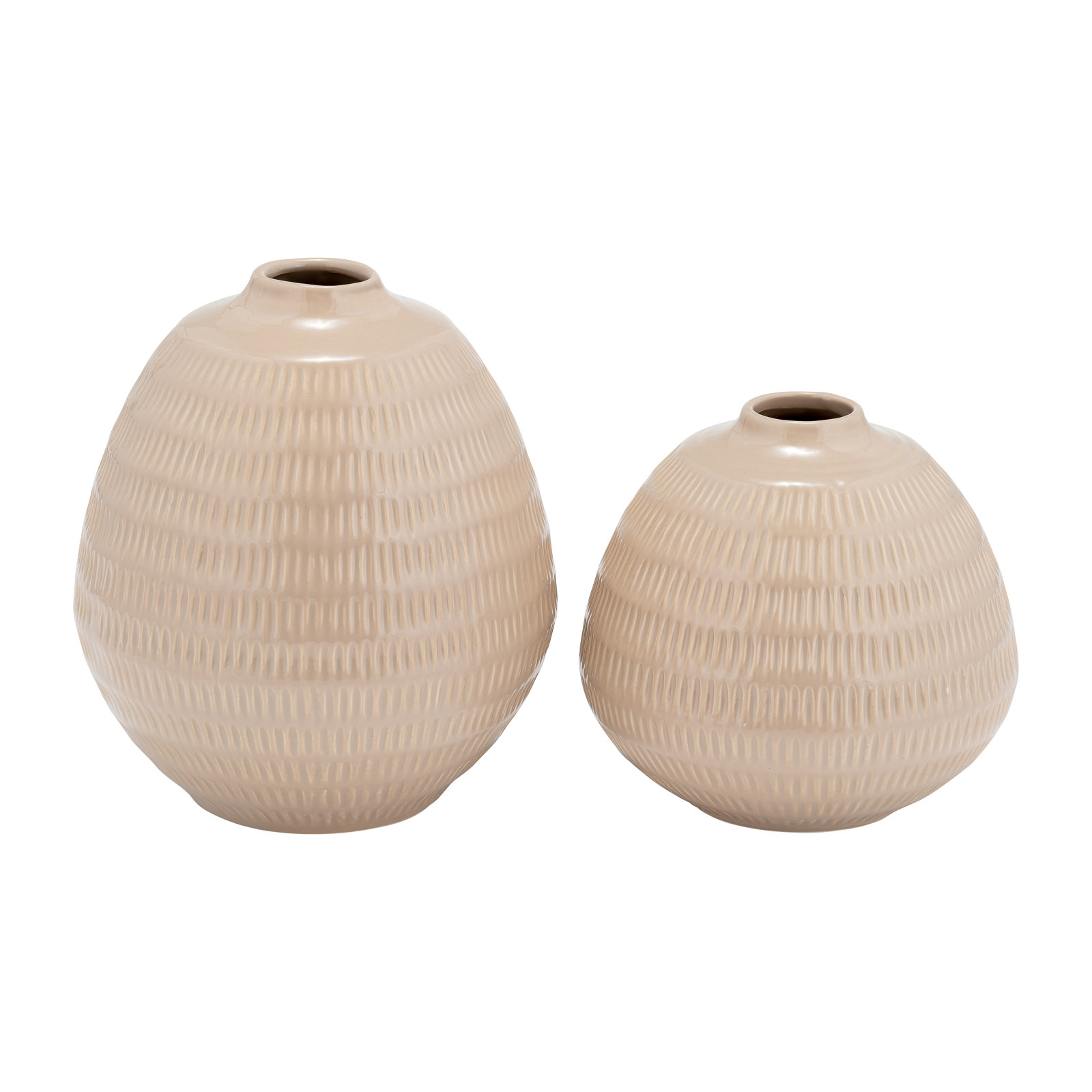 Evelia Ceramic Table Vase, 6" H x 6" W x 6" D, Striped Irish Cream