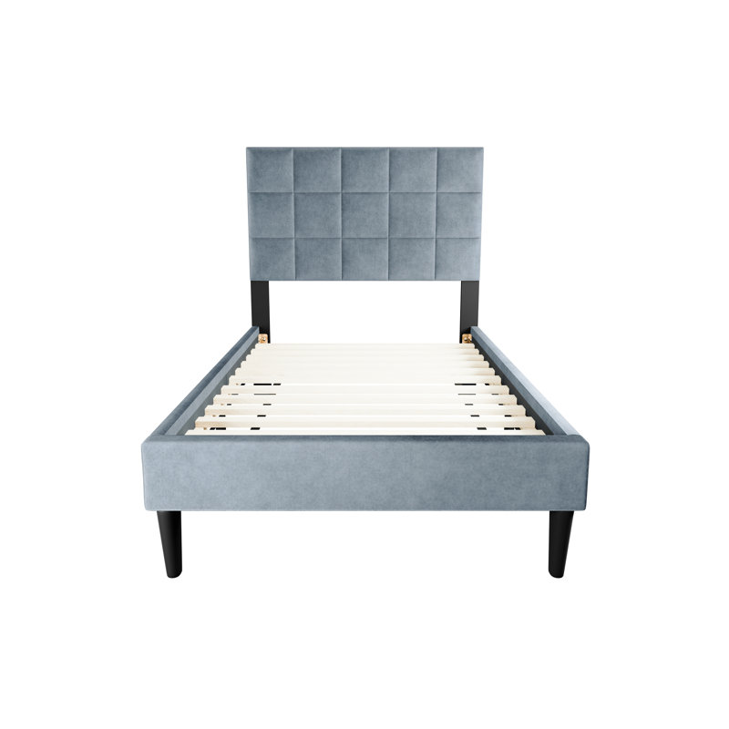 Lit simple réglable avec tête de lit gris et support en mélange de lin, Gris