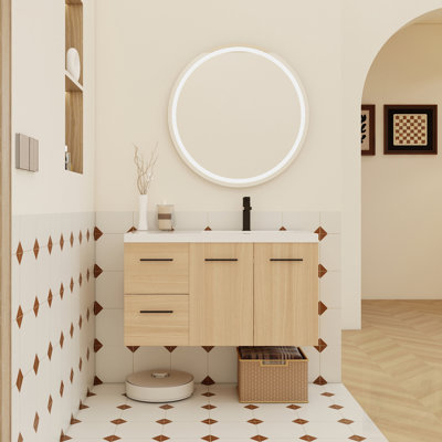 Wall-Mounted Floating Bathroom Vanity With Sink, 2-Door & 2-Drawer Modular Design, Durable And Stylish For Modern Bathrooms