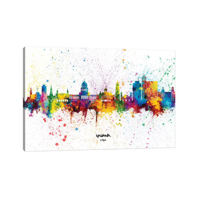 Havana Cuba Skyline Splash by Michael Tompsett - Wrapped Canvas Painting