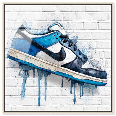 Mur de sport bleu et blanc en verre acrylique ultra-lustré par Art Remedy, cadre argenté, 12 x 12