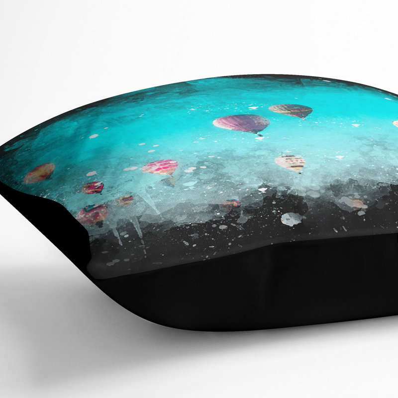 Going up in a Hot Air Balloon Paint Splash Cushion with Filling, 55cm H x 55cm W x 20cm D, Black