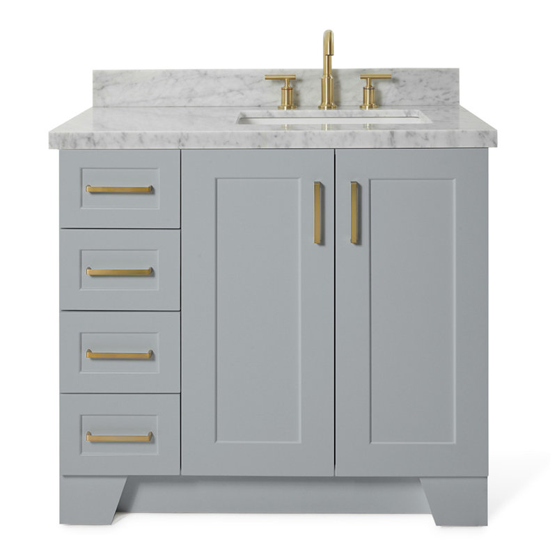 ARIEL TAYLOR 37 IN LEFT OFFSET RECTANGLE SINK VANITY, Gray, Rectangle, Right 