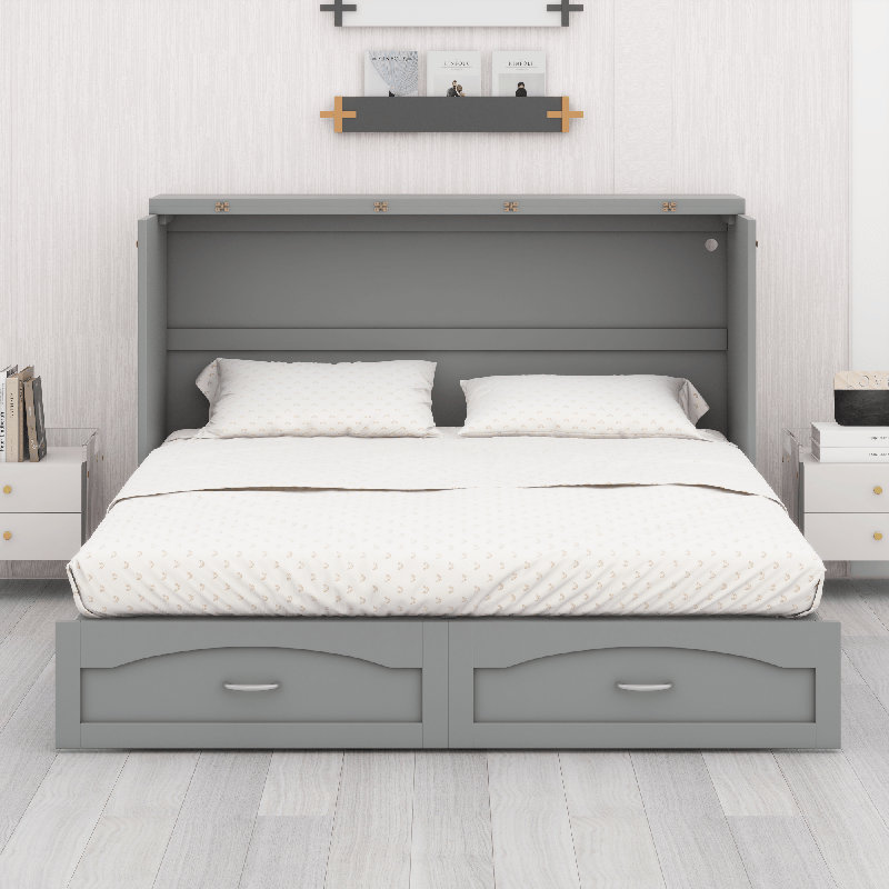 Murphy Bed With Drawer, Gray