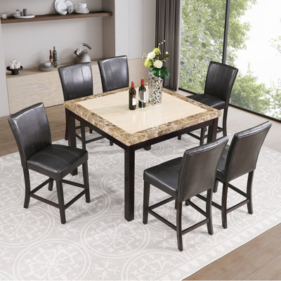 7 - Piece Faux Marble Top Dining Set