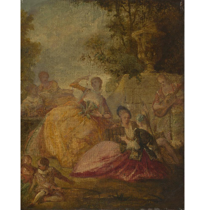 "Divertissement" par French School - Art sur toile tendue avec châssis, H 24 po x l 17 po