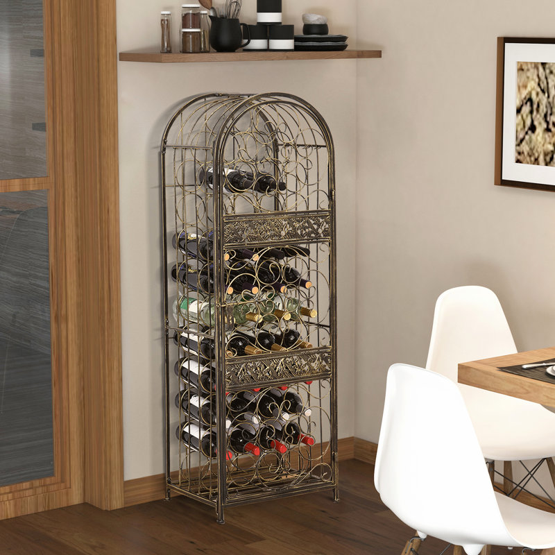 Contenant 45 bouteilles en fer forgé avec serrure, bronze antique, aspect attrayant, l 18,27 po x P 14,3 po, option H 52 po