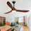Ventilateur de plafond en bois massif à 3 pales avec lumière et télécommande